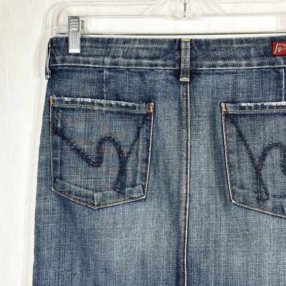 Citizens of Humanity Size 27 Denim Skirt Sophia Knee Length Y2K Front Slit‎ 618 - Picture 8 of 13